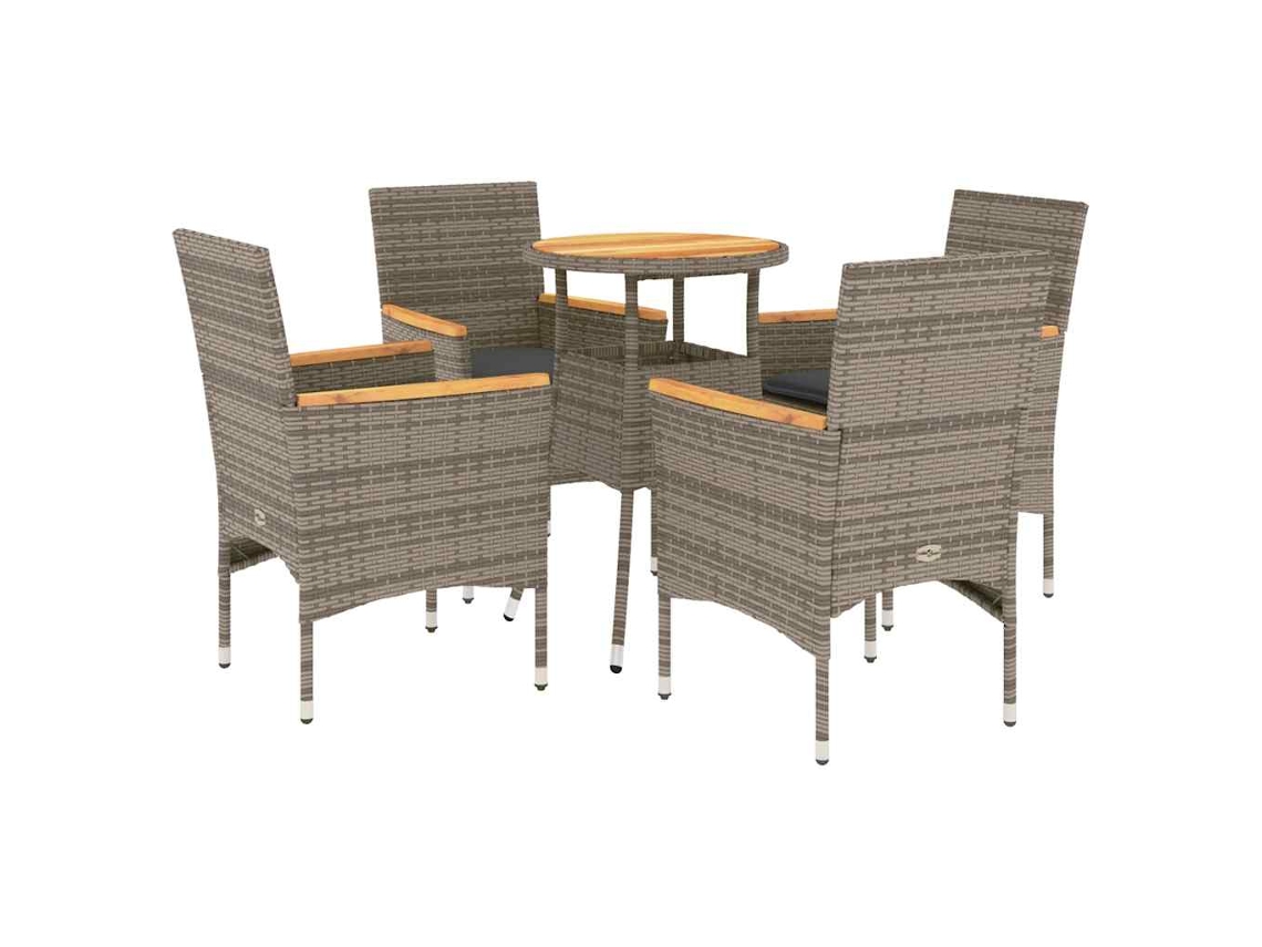 Conjunto de 5 Jantar Jardim com Almofadões Vime Pe/acácia Cinza MAISON EXCLUSIVE