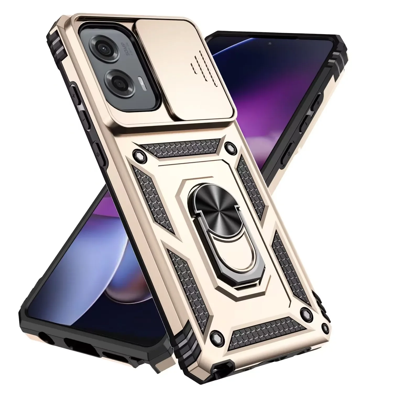 Capa Protetora Com Suporte Magnético (dourada, Motorola Moto G Play (2024)) Para A Série Motorola.