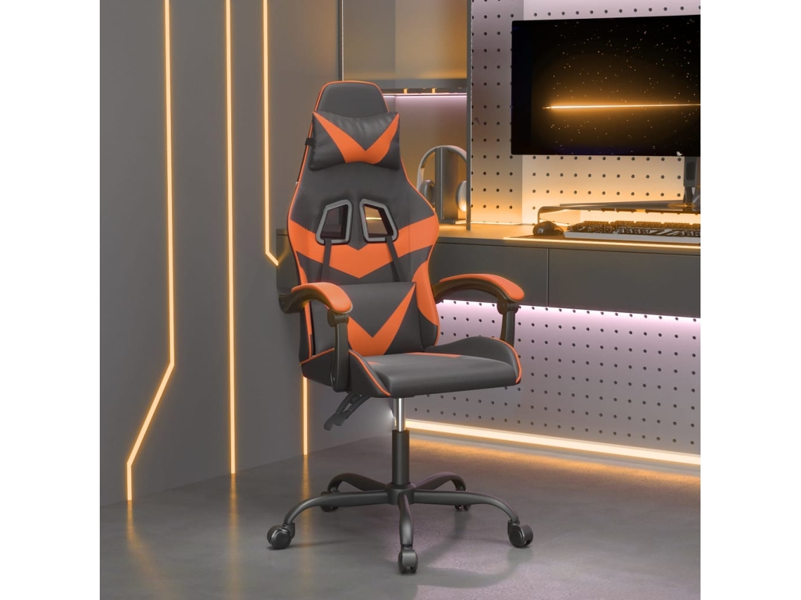 Vidaxl Cadeira Gaming Giratória Couro Artificial Preto E Laranja