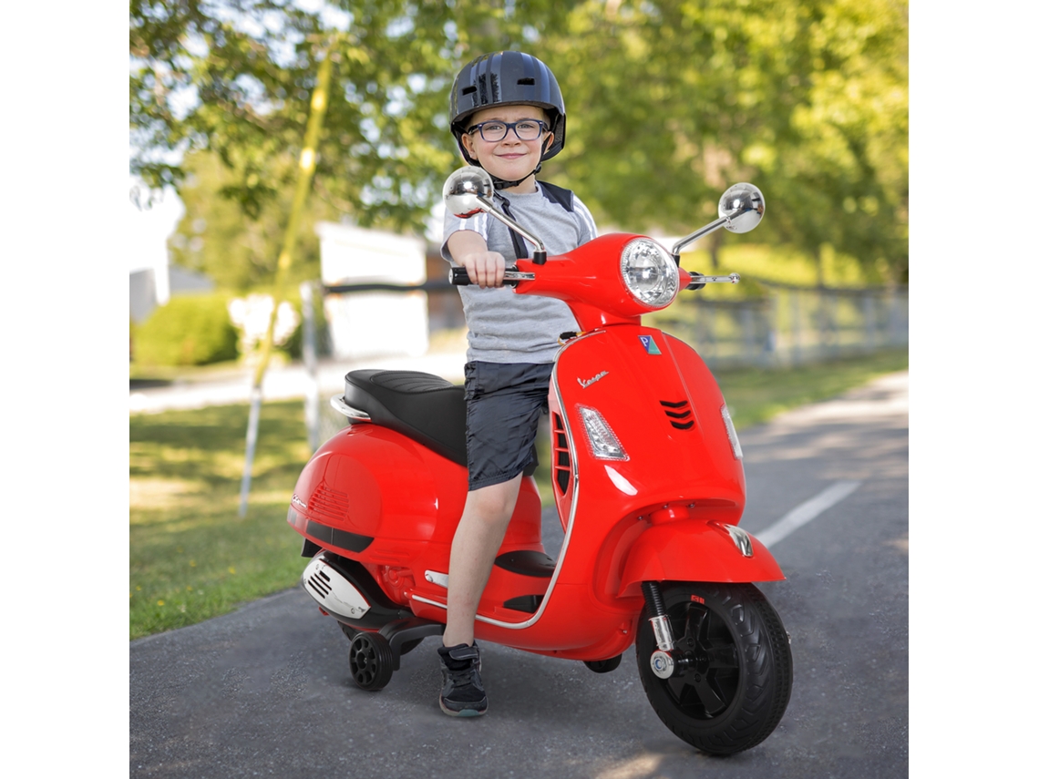 Scooter Moto Elétrica Vespa Para Crianças 6 V Dim. 102l X 51l X 76h Cm Música Mp3 Porta Usb Buzina Farol Luz Traseira Vermelho