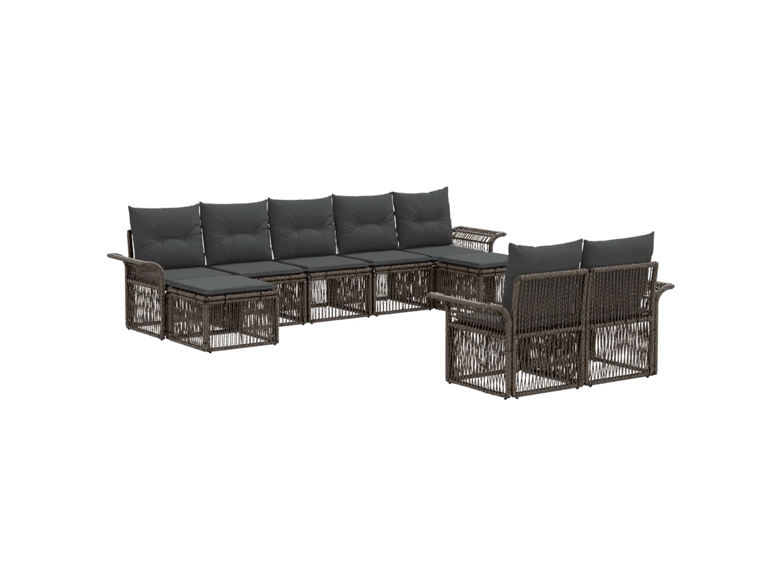 Vidaxl Conjunto De Sofá De Jardim 9 Pcs Cinzento Vime Pe