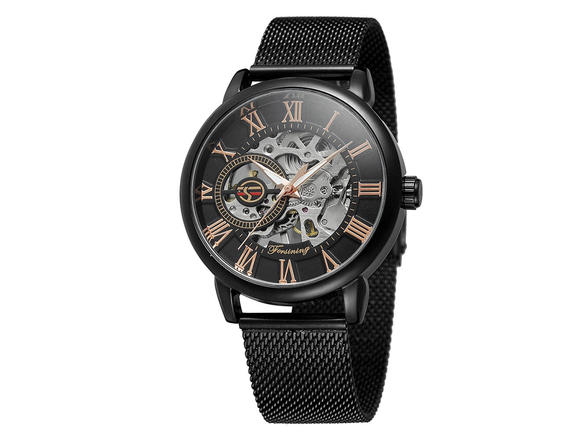 Reloj Hombre Mecánico Impermeable Con Cuerda De Acero Malla Y Diseño Hueco Forsining