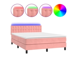 Cama Box Spring C/ Colchão/led 140x190 Cm Veludo Rosa MAISON EXCLUSIVE
