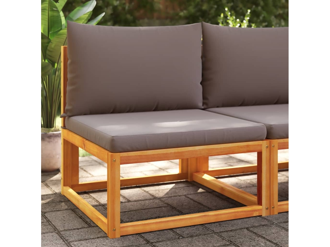 Sofá Sem Braços P/ Jardim C/ Almofadões Madeira Acácia Maciça Dkd Home Decor