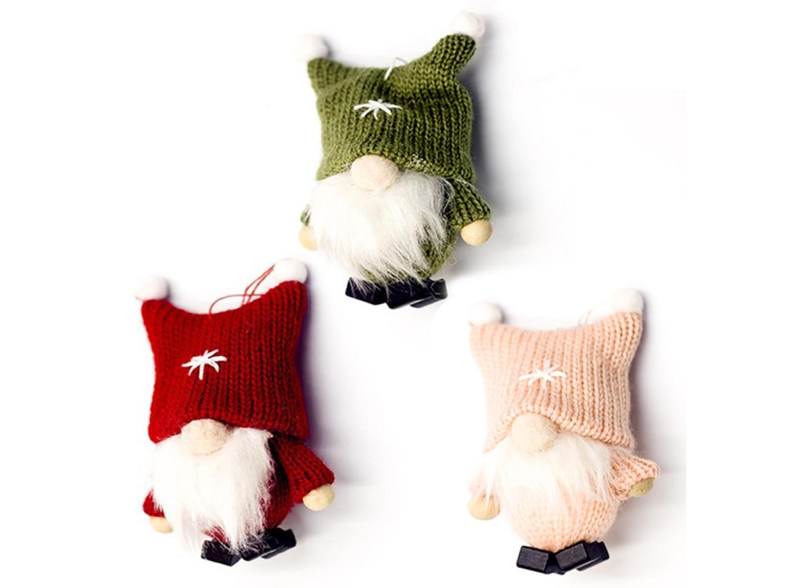 3 Peças Boneca Pelúcia Duende Natal Sem Rosto Pendente Decorativo Árvore de Natal S/MARCA