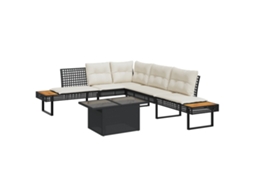 Vidaxl 2 Pcs Conj. Sofás P/ Jardim C/ Almofadões Vime Pe E Vidro Preto