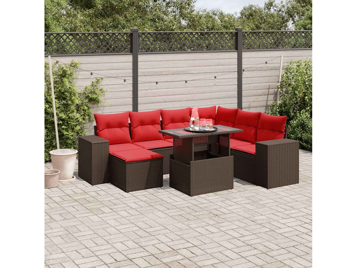 Vidaxl Conjunto De Sofá De Jardim Com 8 Peças E Almofadas Em Rattan Sintético Marrom
