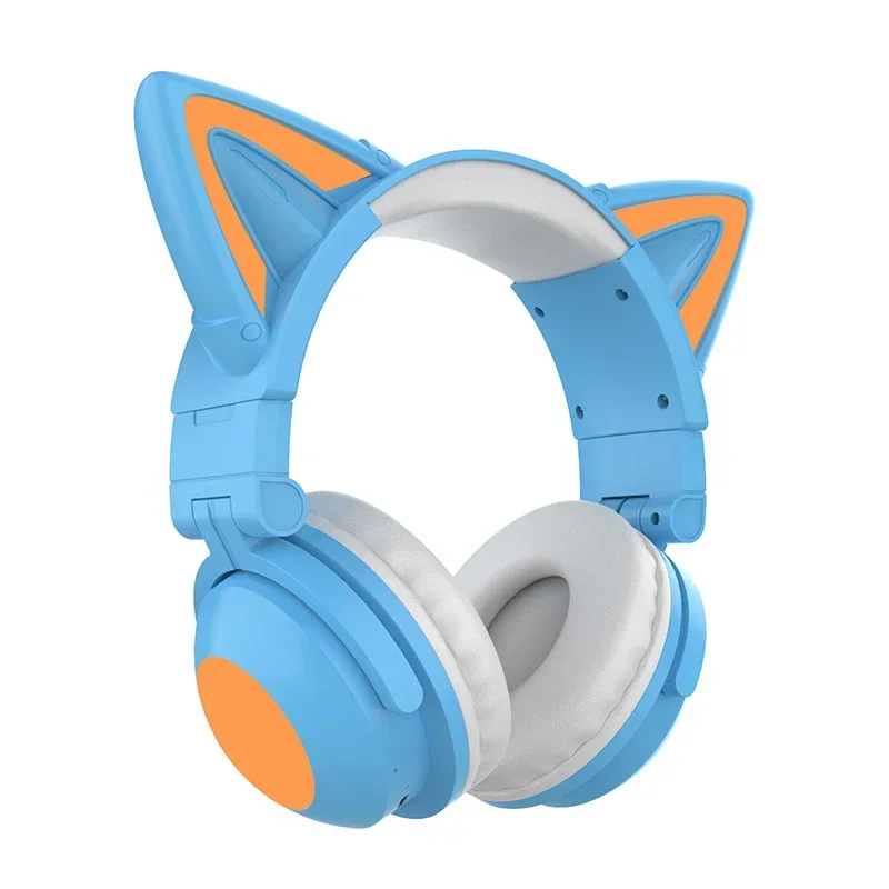 Fones De Ouvido Sem Fio Com Orelhas De Gato Em Led Azul