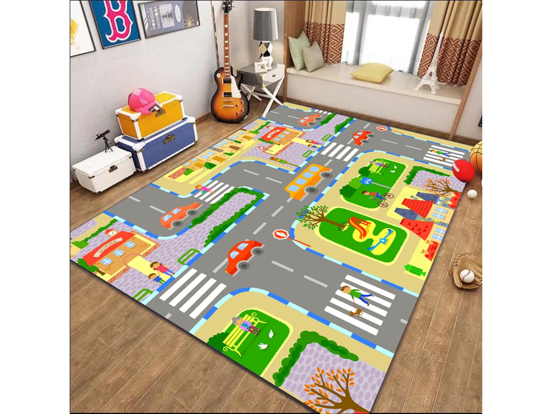 Tapete Para Brincar Chrui - Trânsito Urbano, Lavável E Com Superfície De Secagem Rápida - 60*90cm - Pista 01