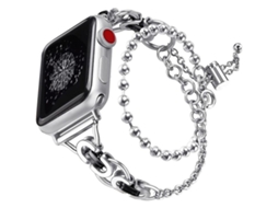 Bracelete para Apple Watch 46/49/45/44mm Liga de Zinco com Corrente de Contas de Círculo Duplo Preto XIAOMOYU