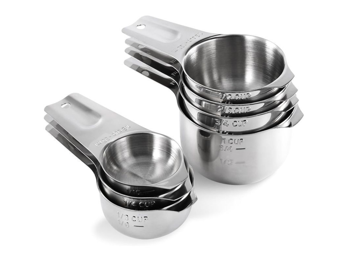 Set De 7 Medidores De Taza De Acero Inoxidable 18/8 Con Marcas Grabadas Para Cocina Y Repostería