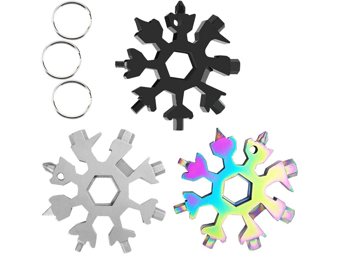 Ferramenta Multifuncional Exclusiva Em Formato De Floco Neve, Design Portátil, Ideal Para Camping Ao Ar Livre, Inclui Chaveiro, Tamanho Compacto