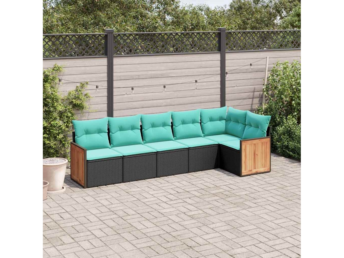 Vidaxl Conjunto De Sofá De Jardim Com 6 Peças E Almofadas Em Rattan Sintético Preto