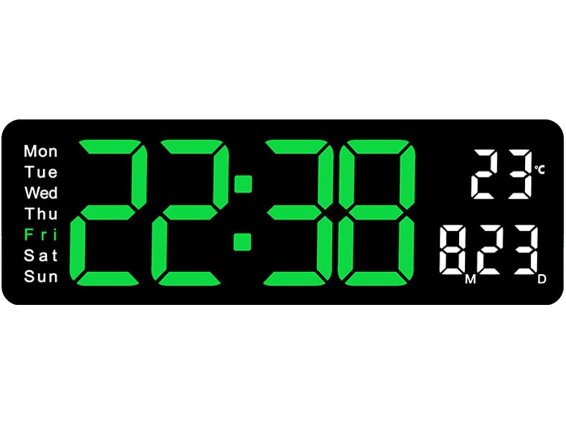 Relógio De Parede Digital Colorido Com Tela Led Grande, Dois Alarmes E Exibição De Data E Temperatura.