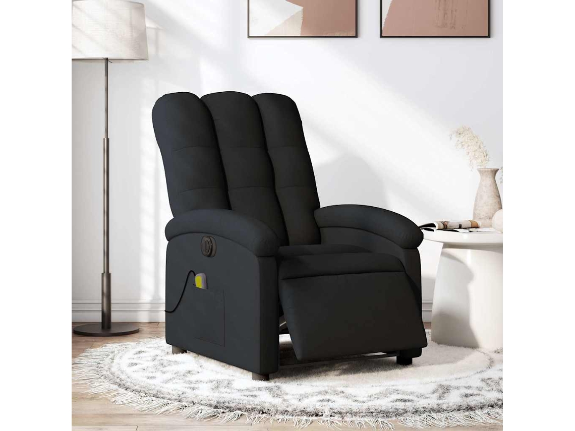 Vidaxl Poltrona Reclinável De Massagens Elétrica Tecido Preto