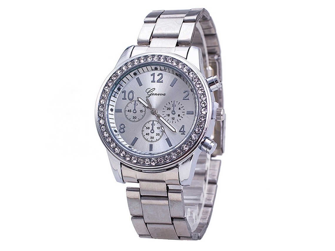 Relógio masculino com strass, pulseira de aço, estilo executivo, movimento de quartzo, ZLF-0188, prateado