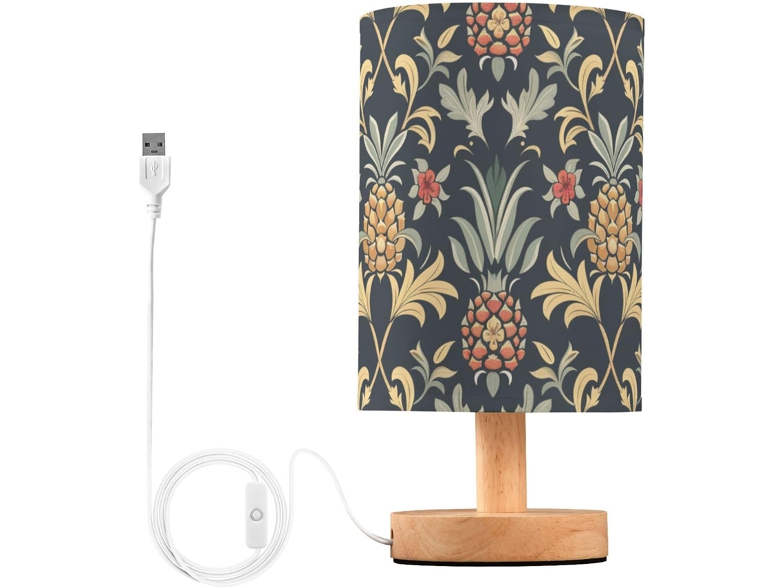 Luminária LED retrô com estampa de abacáxi amarelo escuro, ideal para mesa de cabeceira ou iluminação de corredor.