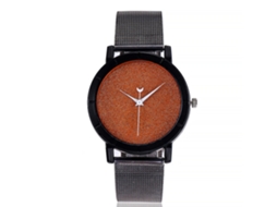 Relógio de Pulso Feminino Vansvar com Pulseira de Malha de Liga e Face Brilhante Laranja