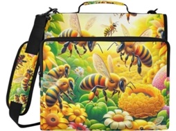 Pasta Organizadora Yellow Bees Com Zíper, Suporte Arquivos Com 3-argolas E Compartimento Laptop