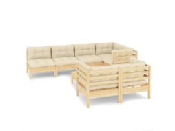 Conjunto de 8 Lounge Jardim com Almofadões Creme Pinho Maciço MAISON EXCLUSIVE