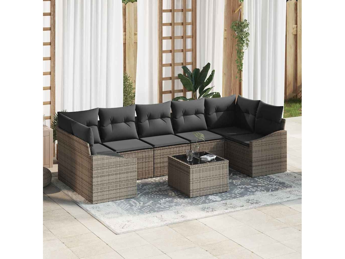 Vidaxl Conjunto De Sofás 8 Unid. Cinzeto Vime Pe