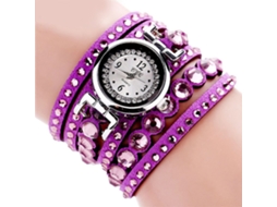 Relógio de Pulso Feminino de Quartzo com Strass Pulseira de Múltiplas Camadas Roxo