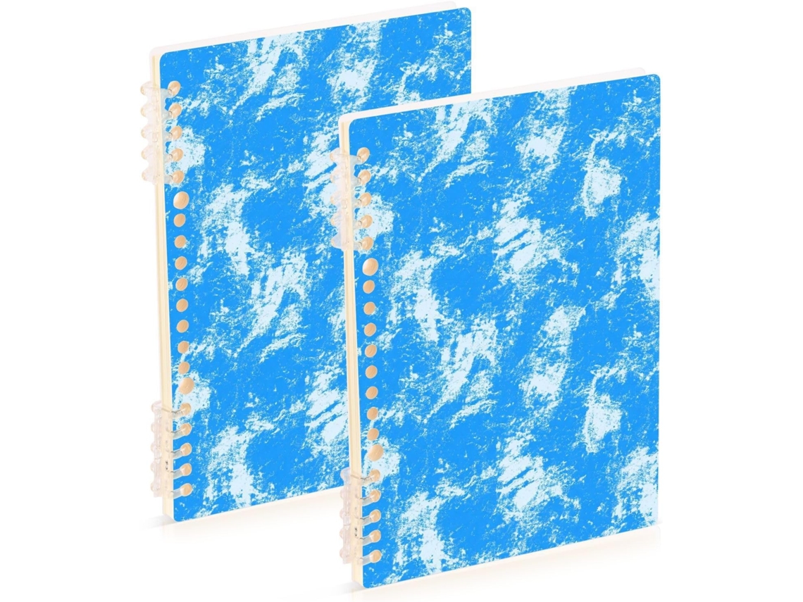 Conjunto de 2 Cadernos Espiral Vintage com Linhas, Azul Liso, Tamanho A5 , Resistentes Ao Desg (21,1 X 14,5 Cm)