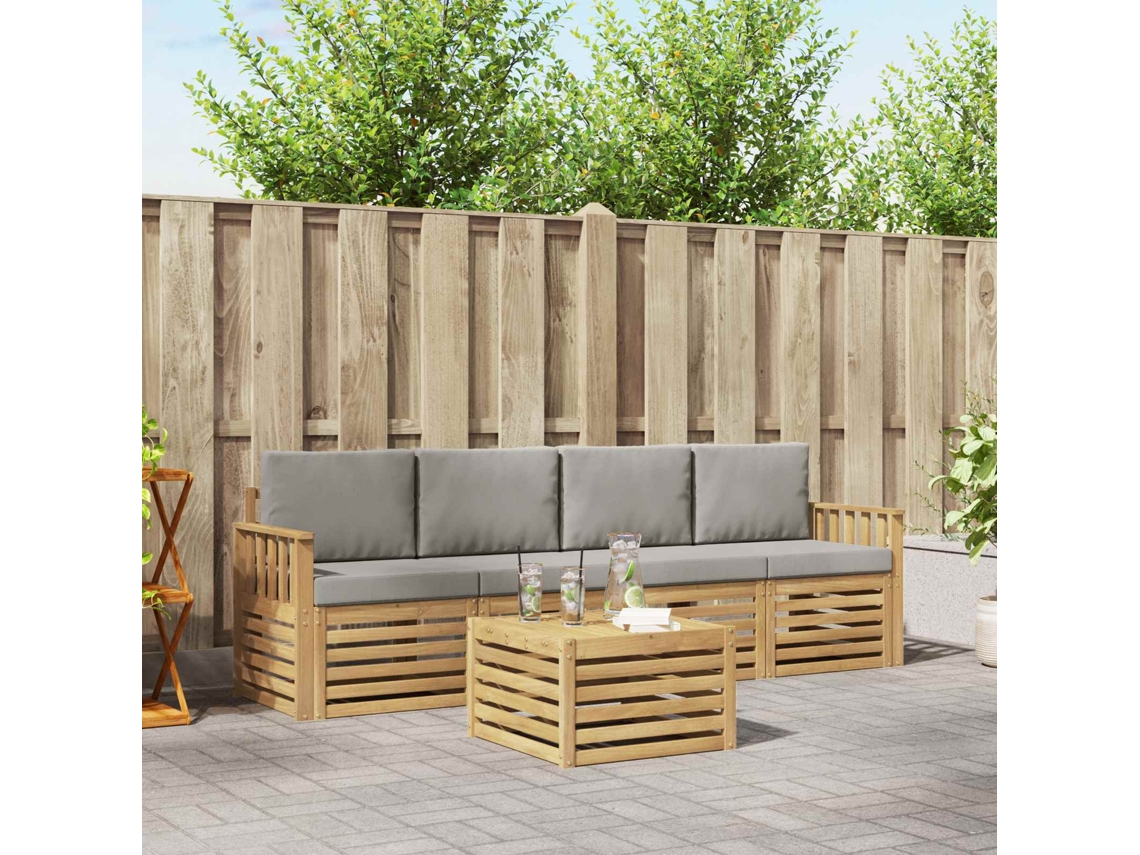Vidaxl Conjunto De Sofás Para Exterior 5 Pcs Branco E Cinzento-claro