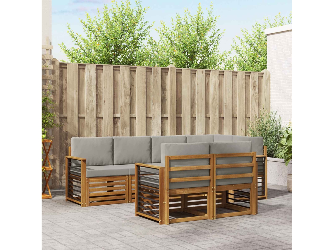Vidaxl Conjunto De Sofá Sectional 7 Pcs Cinza Natural E Claro