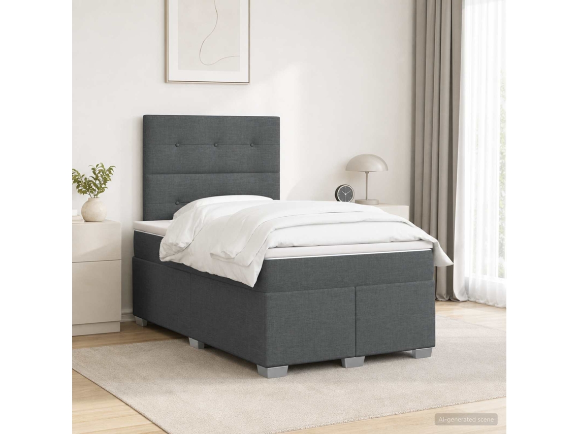 Vidaxl Cama Box Spring Com Colchão Cinzento-escuro 120 X 200 Cm Tecido