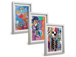 Composição De Quadros Círculos Abstratos Coloridos, Geometria Espelharte (3 Peças 20x30 Cm)