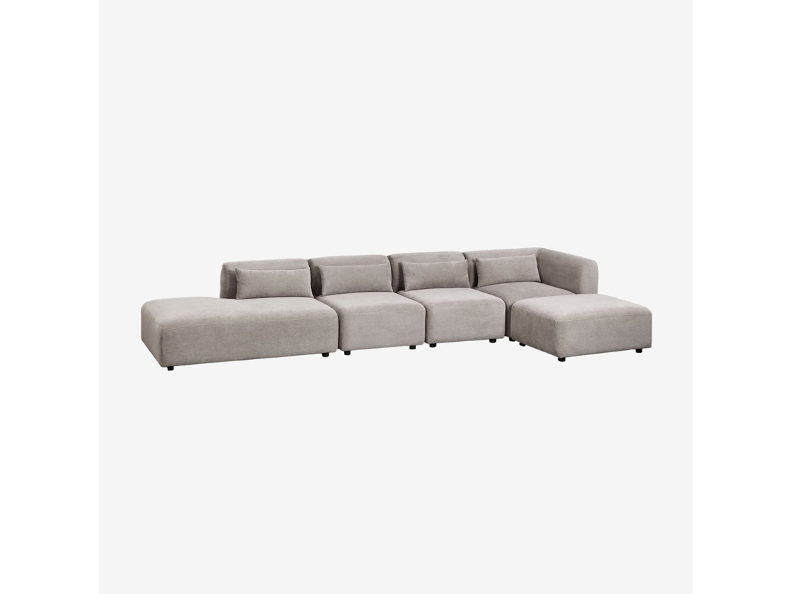 Sklum Sofá Modular De Canto Em 4 Peças Com Chaise Longue À Esquerda E Puff Fogler Poliéster                       Bombazina Toupeira Claro