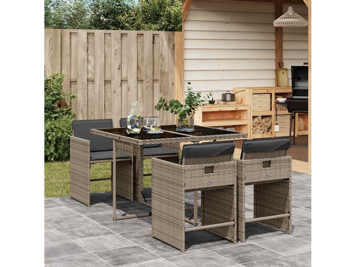 Vidaxl 5 Pcs Conjunto De Jantar P/ Jardim C/ Almofadões Vime Pe Cinza