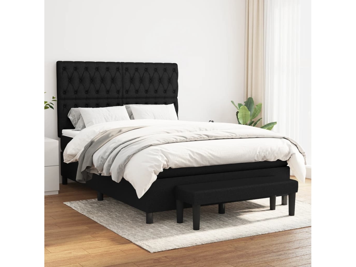 Cama Com Molas/colchão 140x190 Cm Tecido Preto