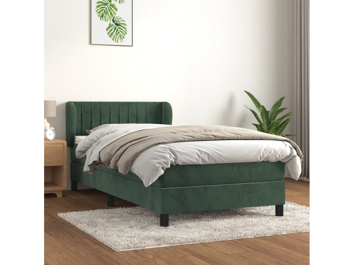 Cama Com Molas/colchão 90x200 Cm Veludo Verde-escuro Wsd950283