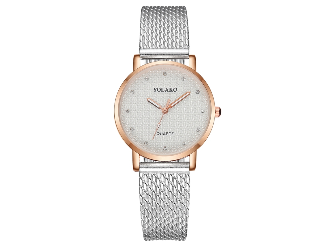 Yolako Relógio de Pulso Feminino Quartzo com Pulseira de Plástico e Strass Prata