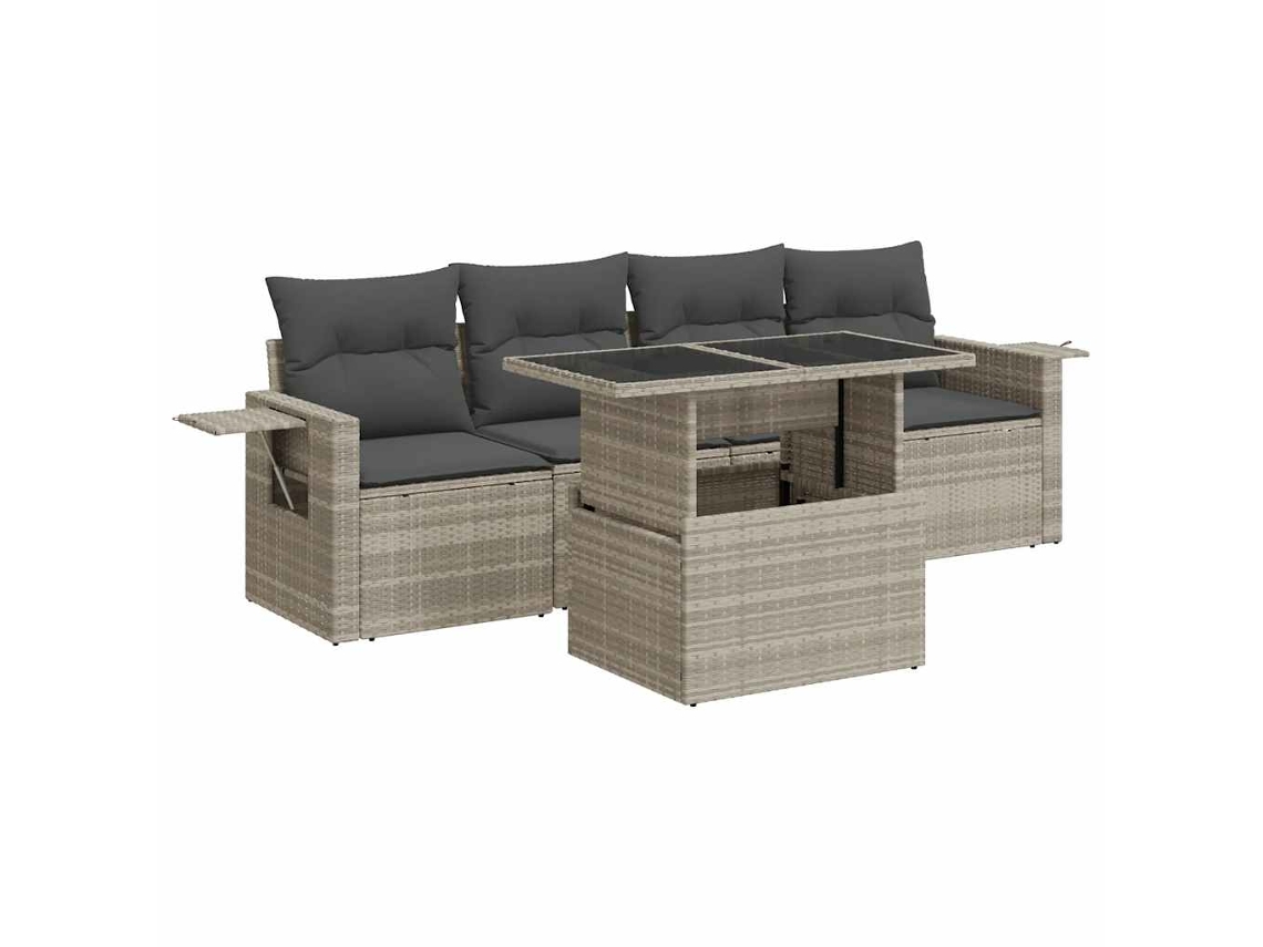 Maison Exclusive - 5 Pcs Conj. Sofás Jardim C/ Almofadões Vime Pe Cinzento-claro