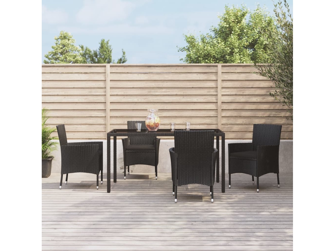 Vidaxl 5 Pcs Conjunto De Jantar P/ Jardim C/ Almofadões Vime Pe Preto