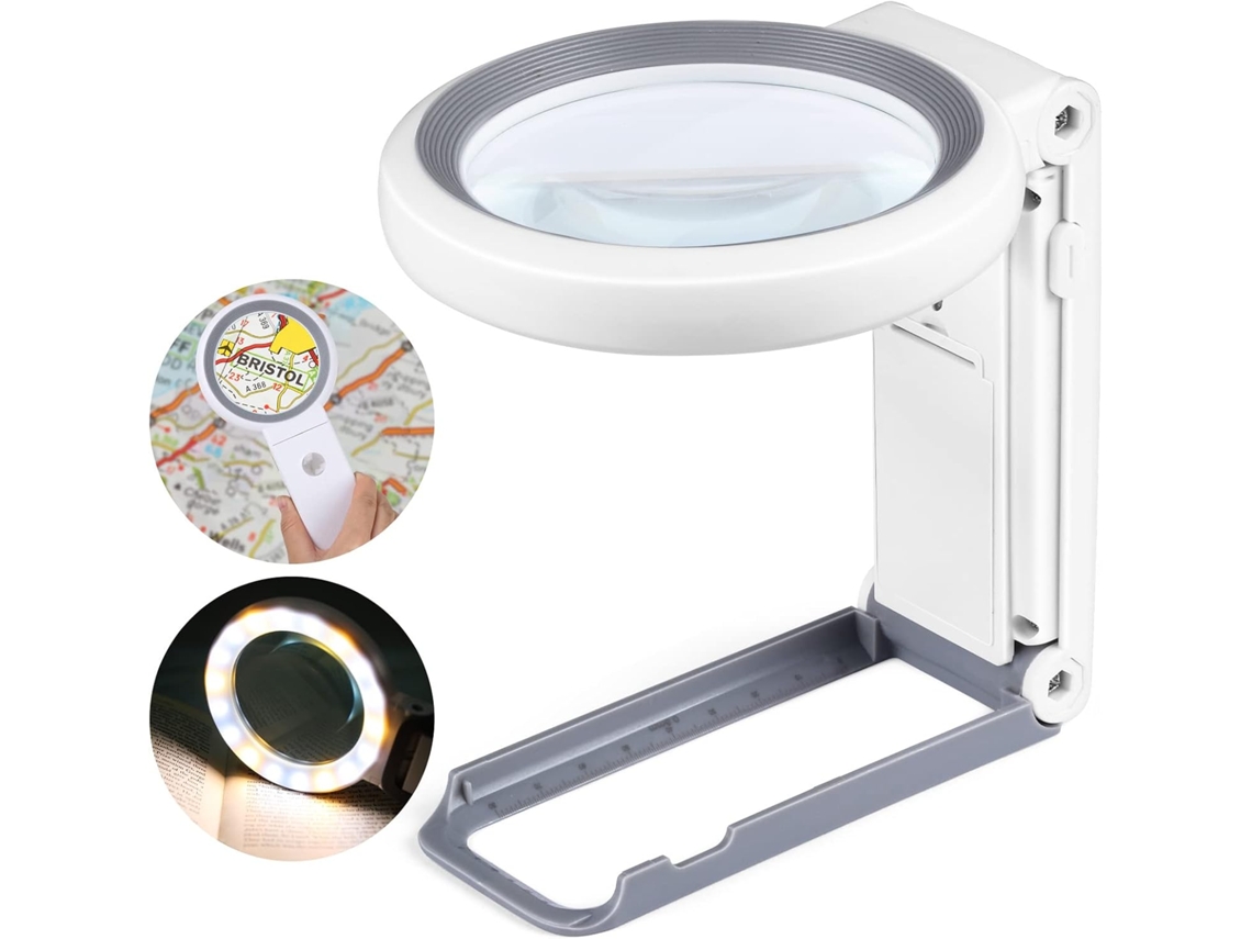 Lupa Manual, 30x, 10x, Led, Dobrável, Suporte
