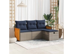 Vidaxl 4 Pcs Conjunto Sofás De Jardim C/ Almofadões Vime Pe Cinzento