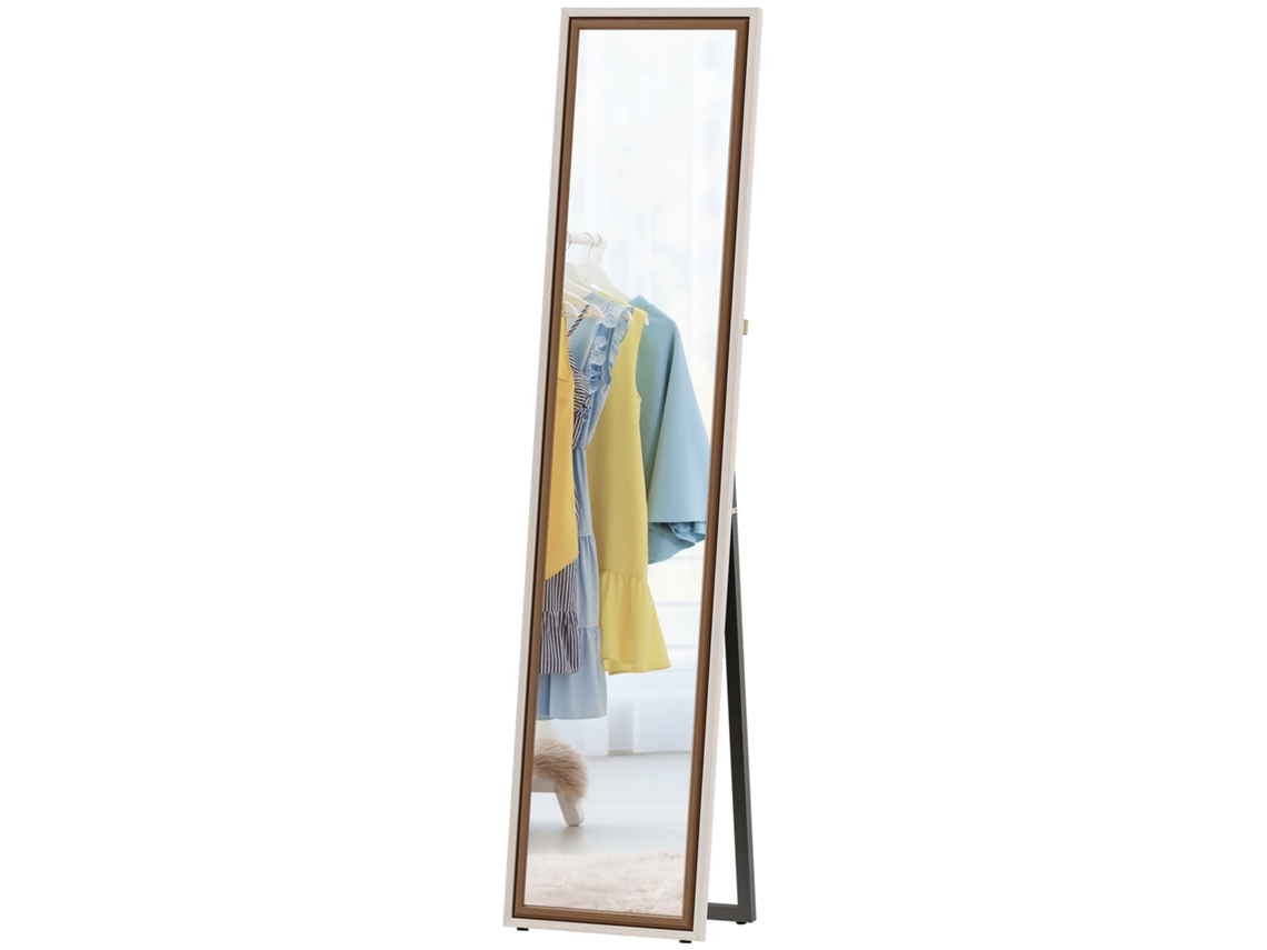 Espelho De Pé 157x37 Cm Corpo Inteiro Grande Com Moldura Bicolor Para Utilizar Inclinado Ou Suspenso Madeira