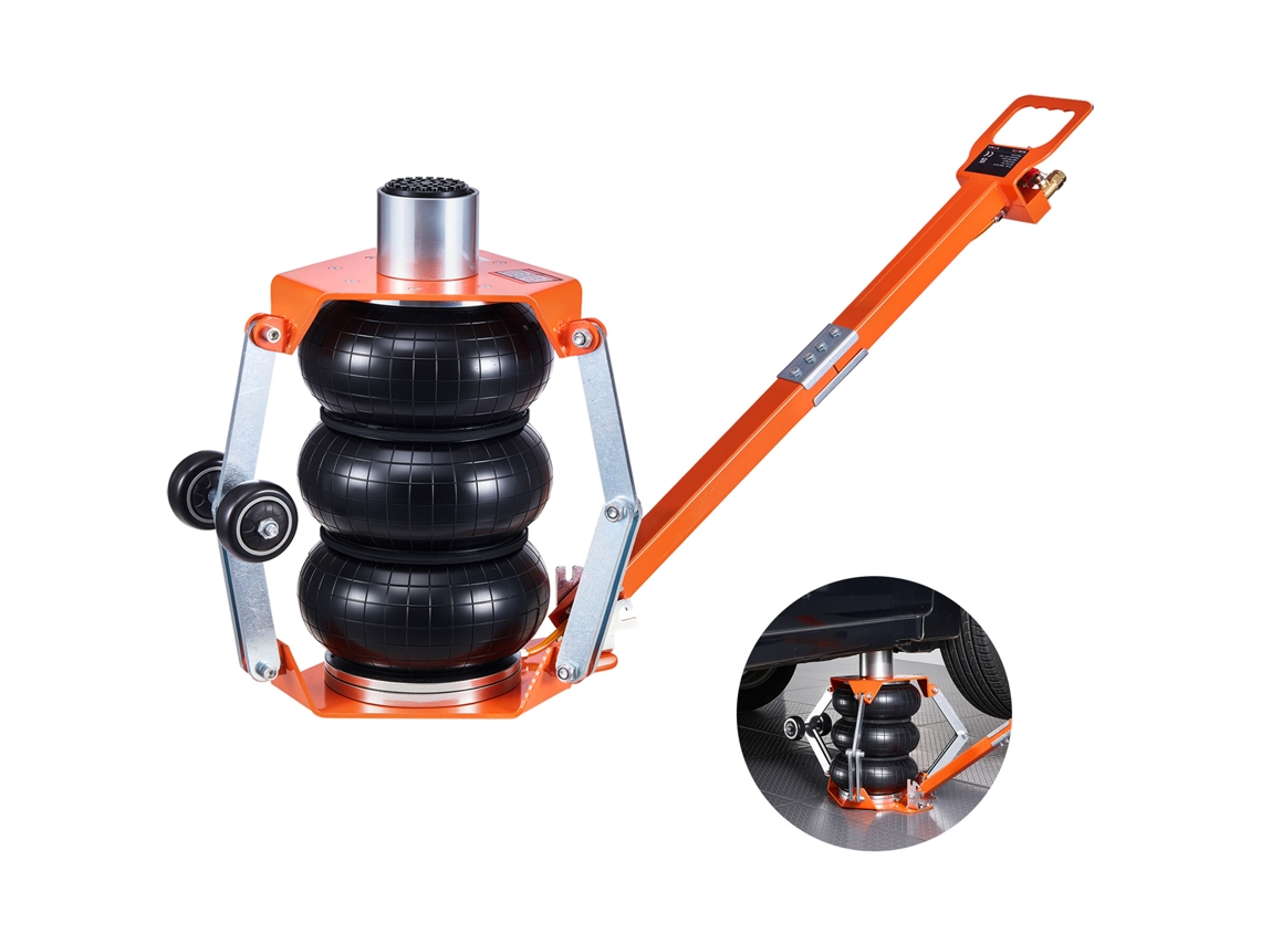 Macaco Pneumático para Carros de 3 Toneladas com Coluna Elevada, Manivela Ajustável e Suspensão Pneumática Tripla, Altura Elevação 145 a 410 Mm