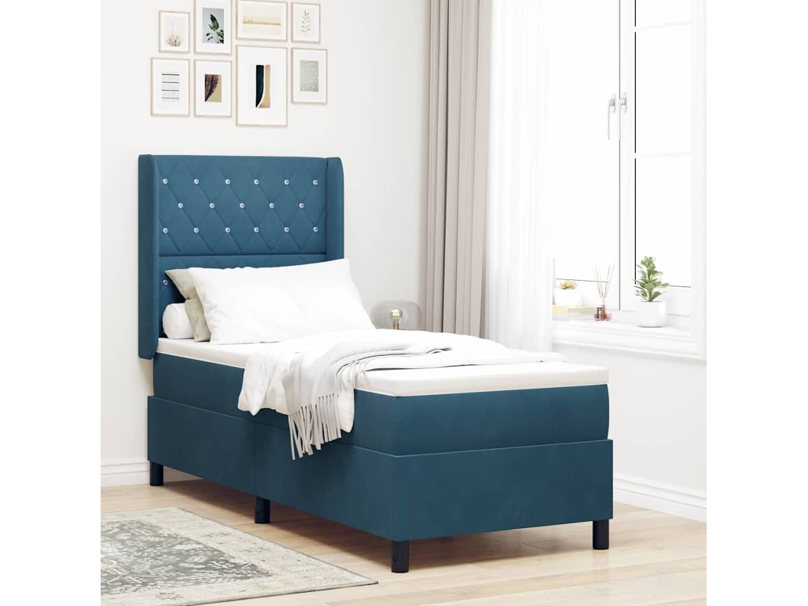 Vidaxl Cama Box Com Colchão Com Led Azul 80 X 200 Cm Veludo