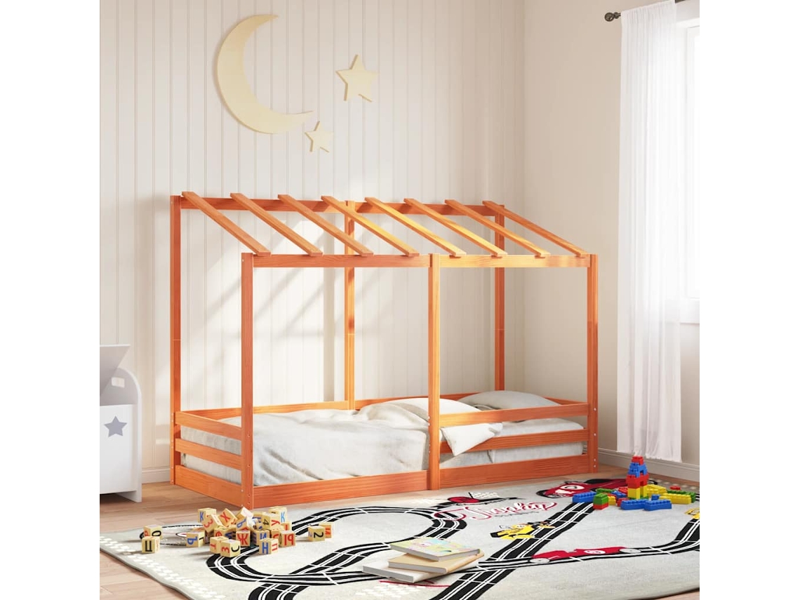 Cama Infantil Com Telhado 75x190 Cm Pinho Maciço Castanho-mel