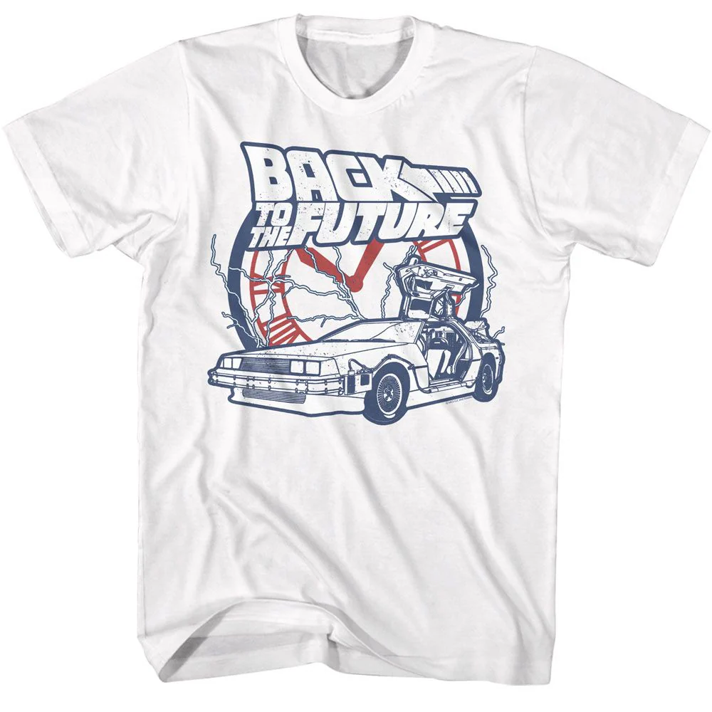 Unisex Adult T-shirt Rockinstone Back To The Future Movie Clock And Lightning White Sizexxl