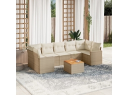 Vidaxl 8 Pcs Conjunto De Sofás P/ Jardim Com Almofadões Vime Pe Bege