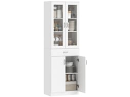 Aparador alto de cozinha VISTA, 4 portas, 2 de vidro, gavetas, branco