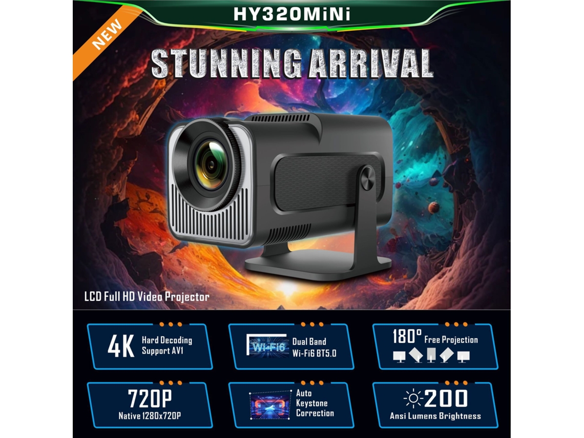Mini Projetor 4k Android 11.0, Wifi 6, Bt 5.2, 200 Ansi, Full Hd Home Cinema ZYBLSSBB