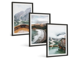 Conjunto De Pinturas Montanhas, Lago, Barco, Paisagem De Praia Espelharte (3 Peças 40x60 Cm)