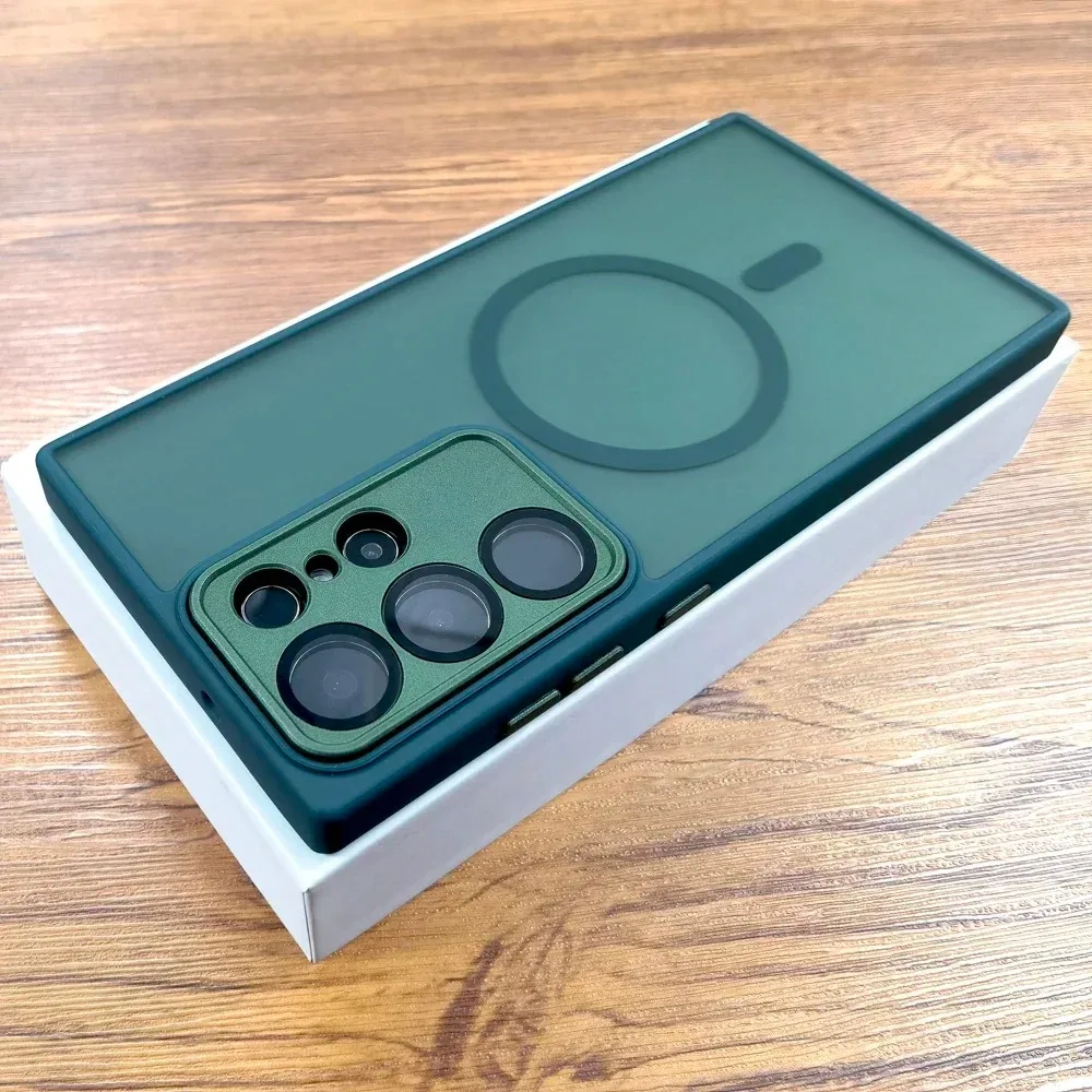 Capa Protetora Com Lente De Carregamento Sem Fio Magnético Magsafe (verde Escuro) Para Samsung S25 Plus